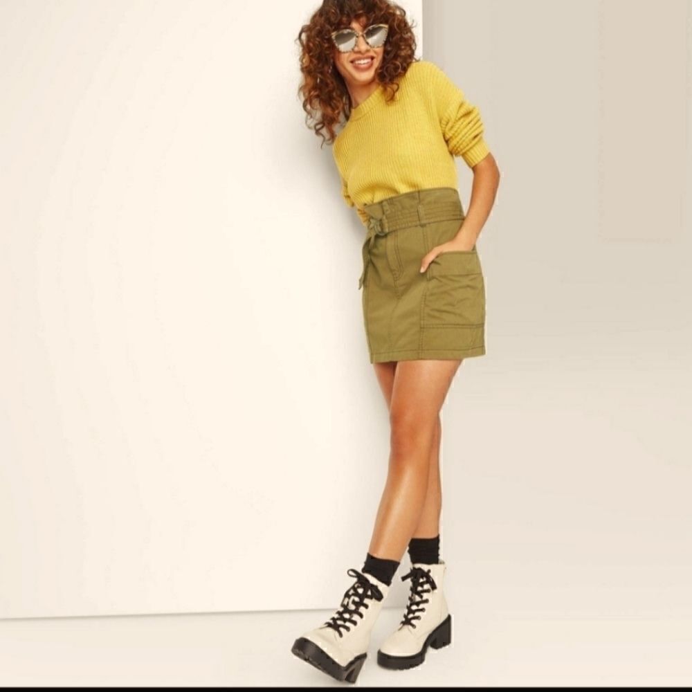 Wild Fable High Rise Belted Khaki Mini Skirt